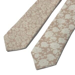 The Tie Bar BHLDN Mens Floral Linen Tie Wedding Party Necktie Tan Beige lot of 2